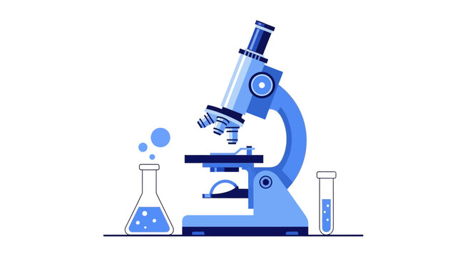 Scientific Exploration: A Microscope and Flasks in a Minimalist Vector Illustration
