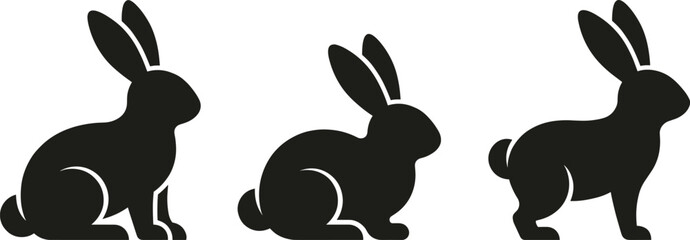 Obraz premium Rabbit silhouettes in upright, crouching, and standing poses for creative vector animal illustration design collection