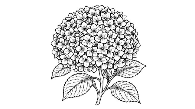Elegant Hydrangea Flower Line Art Drawing, Botanical Illustration, Vector Art