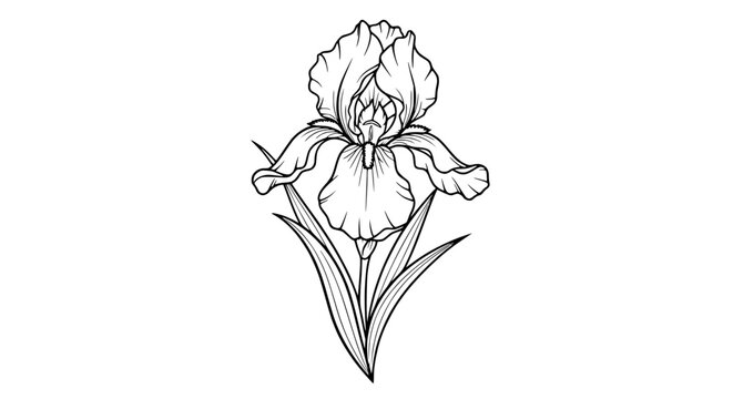 Elegant Iris Flower Line Art Drawing, Botanical Illustration, Vector Outline