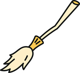 Obraz premium Cartoon doodle drawing a witch's flying broomstick representing magic and fantasy