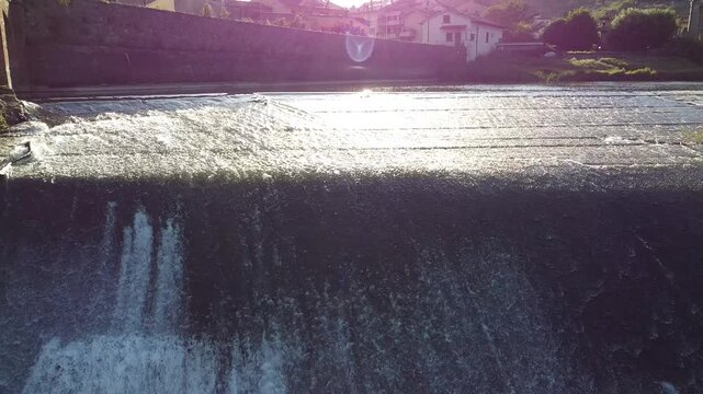 Pull Back Shot at Sunset on Cavalciotto Waterfall in Prato Tuscany Italy