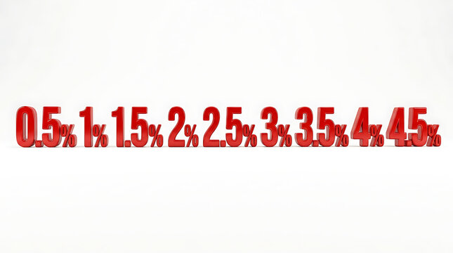 Glossy Red 3D Percentage Numbers from 0.5 to 4