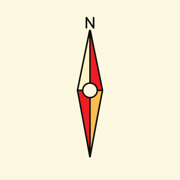Stylized compass needle pointing north on a cream background