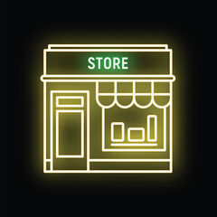 Obraz premium Neon store building glowing with yellow and green light on a black background