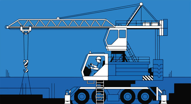 Crane operator controls lifting machinery at construction site
