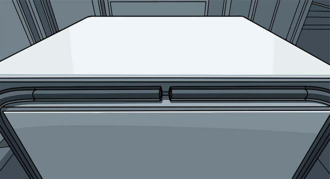 Interior view of futuristic vehicle cabin with minimalist design and gray tones