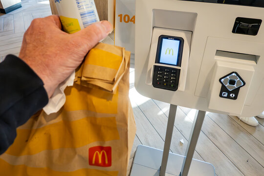 Stockholm, Sweden A credit card reader at an ordering terminal in a McDonald's restaurant.