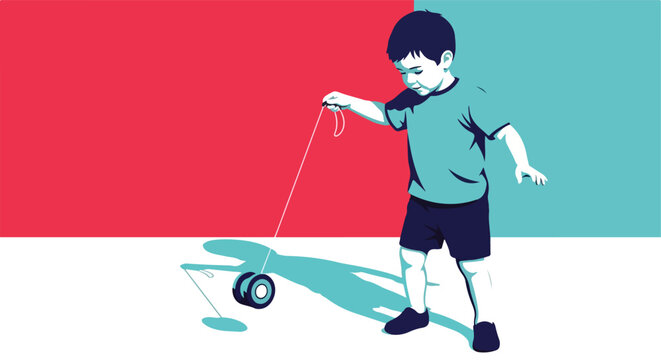 Young boy playing with a yo-yo on a minimalist background