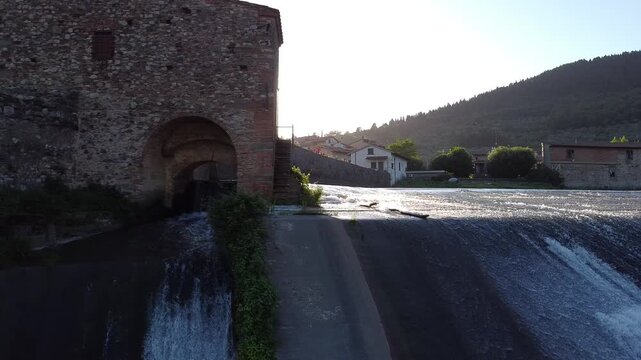 Slider Shot at Sunset on Cavalciotto Waterfall in Prato Tuscany Italy