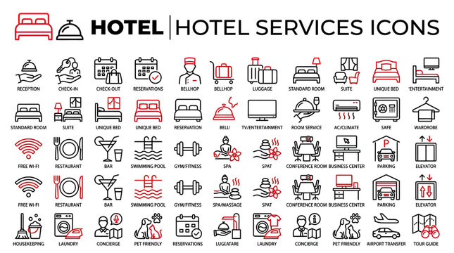 Hotel Services Icons Set - Hospitality and Travel Amenities Collection