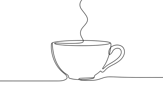 Minimalist coffee cup line art on white background.