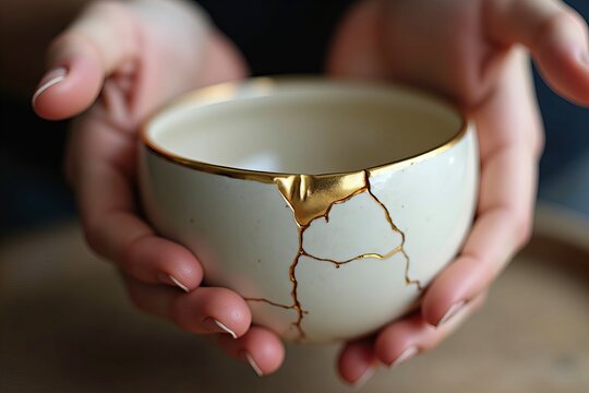 Delicate Gold Lacquer Application on Cracked Ceramic: Celebrating Imperfection and the Healing Journey