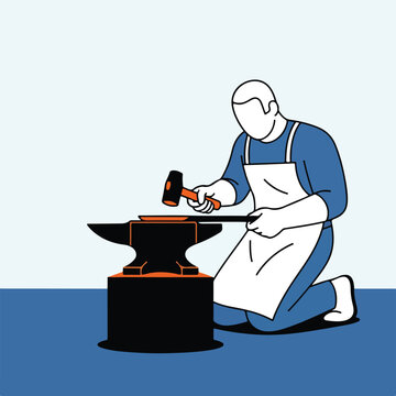 Blacksmith working on anvil with hammer and heated metal