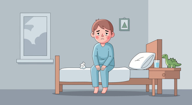 Sad Young Person Sitting on Bed in a Bedroom Feeling Down and Unhappy