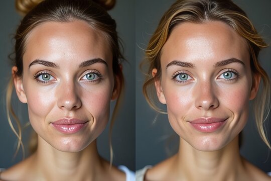 Dual Portrait: Showcase the subject's face in two frames&mdash;one prior to the IV drip treatment and the other following it, emphasizing the noticeable changes in skin texture.