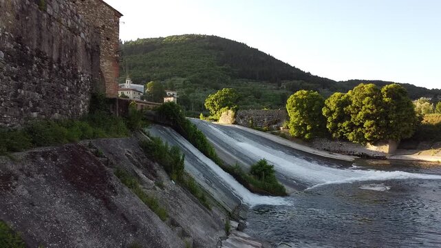 Unveiling Shot at Sunset on Cavalciotto Waterfall in Prato Tuscany Italy