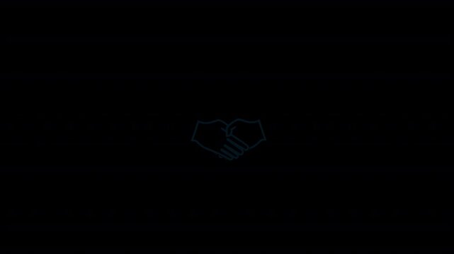 Outline animated footage of handshake icon with document checkmark background, symbolizing trusted business partnership and validated investment agreement in corporate finance                     