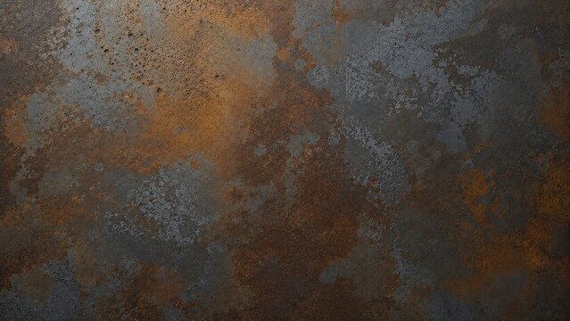 Close-up view of a heavily textured surface with a blend of rusty orange and muted blue-gray tones, creating an aged and distressed abstract background.