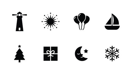 Six minimalist icons of seasonal and nautical themes arranged in a clean grid layout for digital design projects © Mrittunjoy