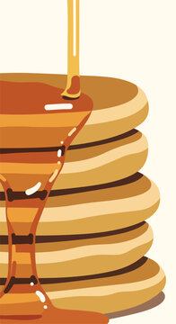 Stack of pancakes with syrup drizzling over them