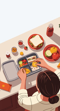 Person packing healthy food in a lunchbox at home