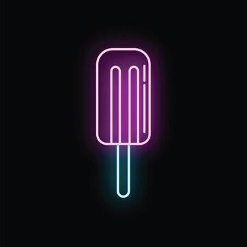 Line art illustration displaying a vibrant purple and blue neon popsicle icon
