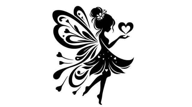 Black and White Butterfly Illustration Holding Heart Shape in Minimalist Line Art Style