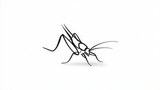 Minimalist praying mantis illustration on white background.