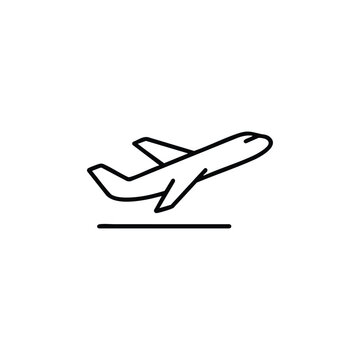 Emigration airplane departure icon, airplane takeoff for emigration black and white vector