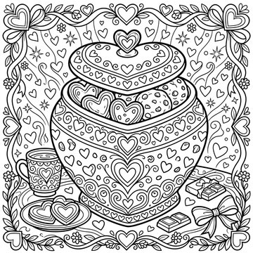 Valentine heart cookie jar coloring page