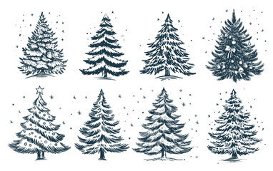 Obraz premium Christmas black trees set on white 