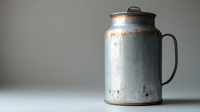 Old-Fashioned Metal Milk Can on Clean White Background