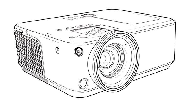 Projector device on white background.