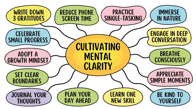 Mind Map Vector Illustration for Cultivating Mental Clarity and Well-being