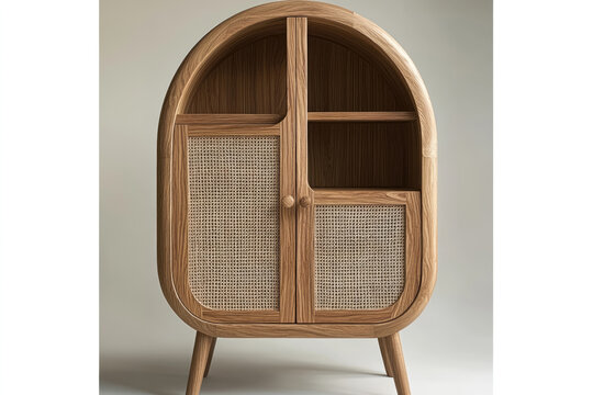 Contemporary Rustic Cabinet In Natural Wood With Cane Texture