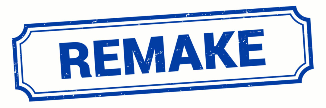 Blue rubber stamp with remake text on white background