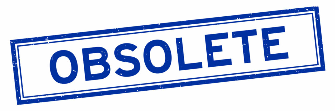 Obsolete rubber stamp on white background with blue text and border