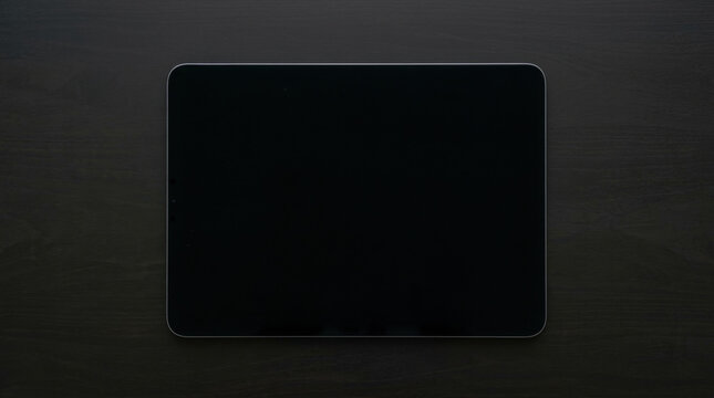 Tablet black screen device desk technology digital top view