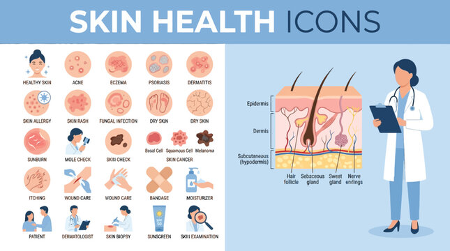 Dermatologist Examining Skin Health Illustration Chart.