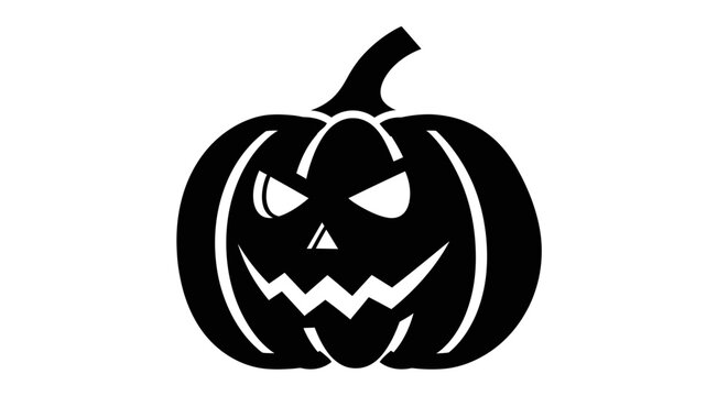 Halloween pumpkin silhouette with evil grinning face on white background
