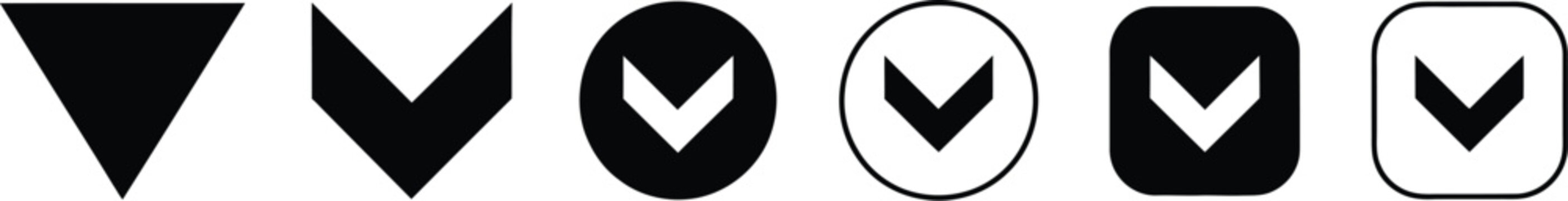 Dropdown arrow icons for website navigation, menus, user interface, and web application design