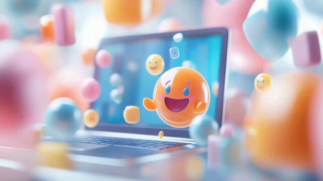 Joyful emoji characters in a colorful digital environment