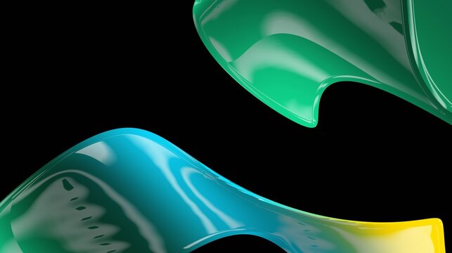 abstract green and blue glass wave on black background