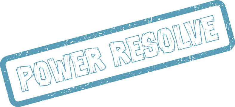 A distressed blue rubber stamp conveying power and resolve for business decisions