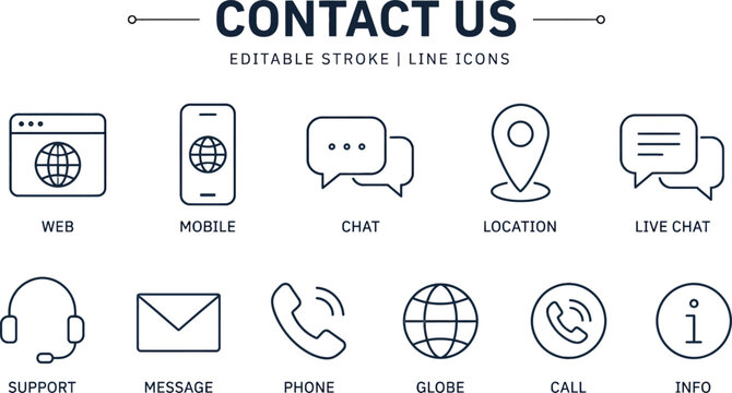 contact US editable strock line icon set set of icons for web