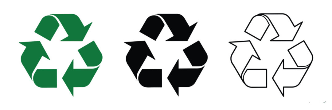Recycle symbol vector icons with environmental sustainability arrows waste reduction signs and eco packaging design elements