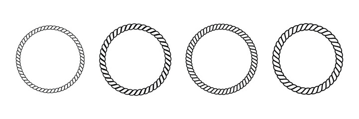Round rope circle frame and border outline icon set with nautical decorative ring and cord design elements © ARIF AHMED 06