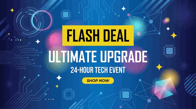 Futuristic vector design for a digital technology event promotion, highlighting an exclusive upgrade deal with abstract circuit elements
