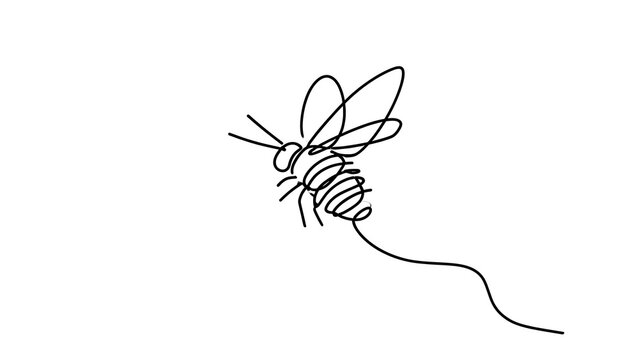 Minimalist bee line art on white background.